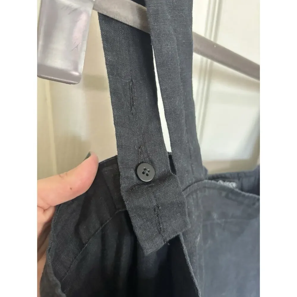Quince 100% European Linen Square Neck Black Jumpsuit L Belt Pockets Sustainable